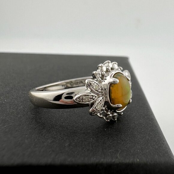 Natural Cabochon Australian Opal Ring  with Small Diamond Size 7 - Picture 12 of 16